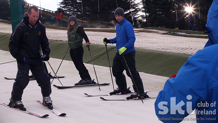 Beginners skiing
